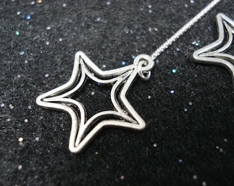 Silver Stars on Sterling Ear Threads- Threader Earrings or Necklace-FREE SHIPPING To U.S.