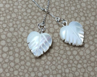 Mother of Pearl Heart Sterling Silver Ear Threader Earrings