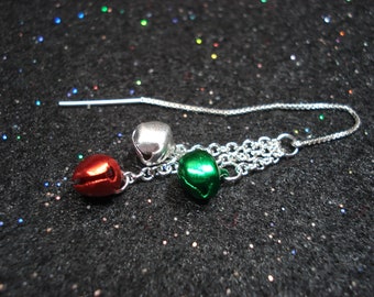 Jingle Bells on Sterling Ear Threads -Threader Earrings or Necklace-FREE SHIPPING To U.S.