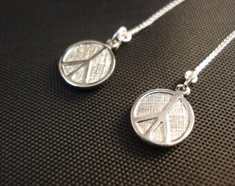 Silver Peace Signs on Sterling Ear Threads-Threader Earrings or Necklace-FREE SHIPPING To U.S