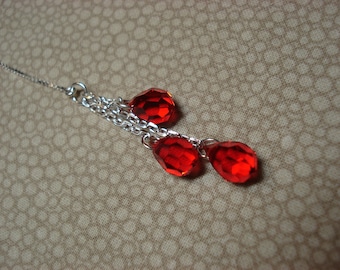 Red Crystal Trios on Sterling Ear Threads-Threader Earrings or Necklace-FREE SHIPPING To U.S.-