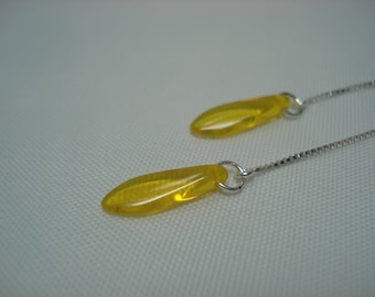 Yellow Glass Daggers on Sterling  Ear Threads- Threader Earrings or Necklace-FREE SHIPPING To U.S