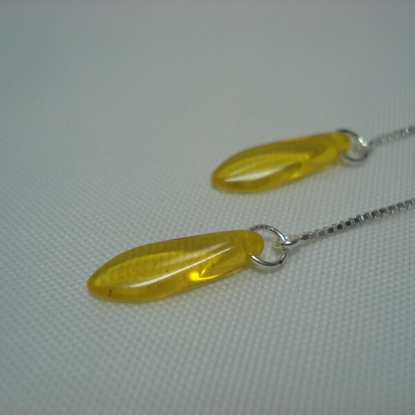 Yellow Glass Daggers on Sterling  Ear Threads- Threader Earrings or Necklace-FREE SHIPPING To U.S