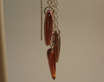 Copper Colored Glass Spike Sterling Silver Threader Earrings
