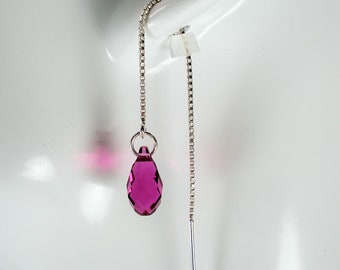 Fuchsia Crystal Sterling Silver Threader Earrings