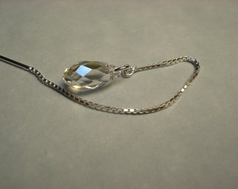 Teardrop Crystal Threader Earrings - Sterling Silver Dangle