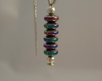 Multicolored Glass Discs on Sterling Threader Earrings or Necklace-Ear Threads-FREE SHIPPING to U.S.