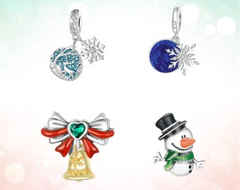 Charm navideño de plata esterlina, charm colgante de plata, compatible con collares y pulseras Pandora, regalo navideño, joyería de invierno para ella.