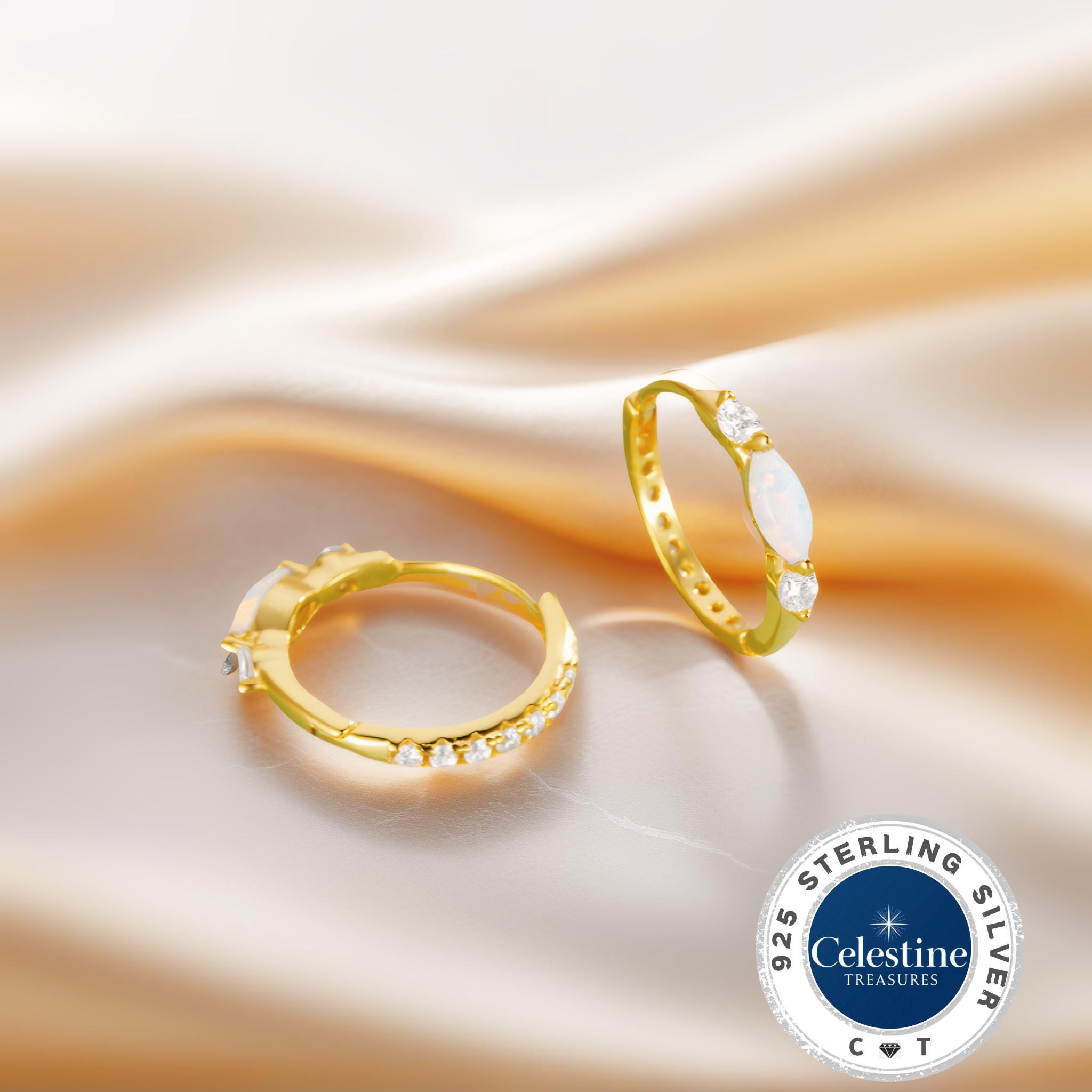 Orecchini A Cerchio In Argento 925 Con Opale Bianco Sintetico - Gioielli Ipoallergenici Per Donne