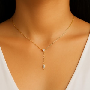 Y-druppelketting • Sierlijke CZ-hangerketting, minimalistische 925 zilveren ketting, bruidssieraden bruidsmeisje, cadeau voor haar of moeder cadeau bruidsmeisje