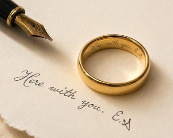 Custom Handwriting Engraved Tungsten Ring, Personalized Engraving Wedding Band, Anniversary Promise Memorial Ring for Husband Wife Couples