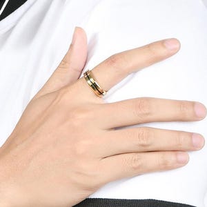 Gold Tungsten Ring with Black Groove, 6mm Comfort Fit Custom Engraved Band, Gift for Him, Husband, gift for Boyfriend, Dad, Father&#39;s Day
