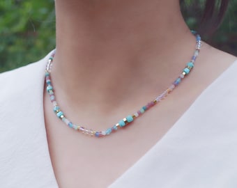 Dopamine Beaded Choker: Rainbow Crystal Gemstone Necklace