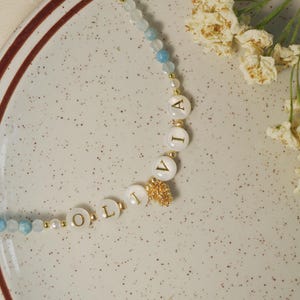Custom Name Necklace with Natural Gemstone– Personalized gift for Her,kids birthday gift, Letter neckalce for Daughter Sister, Toddler Gift