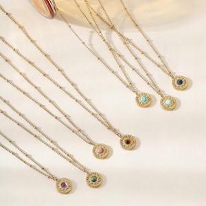 18K Gold Gemstone Pendant Necklace: Minimalist Crystal Chain