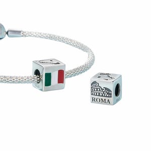Sterling Silver Country Flag Charm: Enamel Cube Bead, Travel Souvenir