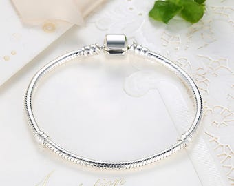 925 Sterling Silver Charm Bracelet, European Style Snake Chain Bangle for Women, Fits Most Pandora Beads & Pendants,Christmas Gift for Her