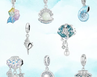 Ocean Charms Fits Pandora-Style Bracelet, 925 Sterling Silver Charm for European Bracelet, Pearl Charm Shell Charm Gift, Buy 3 Get 1 Free