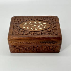 Handcarved and Inlayed Wooden Trinket Box