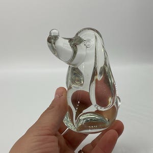 Glass Dog Figurine, Clear Hand-Blown Art Glass Pup, 4&quot; Tall