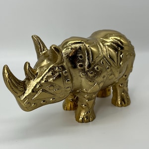 Brass Rhino Figurine, Decorative Accent Piece 3&quot;H
