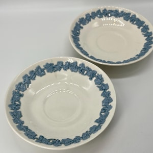 Vintage Wedgwood Saucers - Embossed Queen&#39;s Ware, Blue Vine (Set of 2)