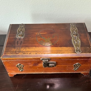 Vintage Wood Box Metal Hardware, Old Cigar Box