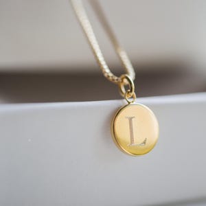 Personalized Gold Initial Disc Necklace – 10mm Custom Engraved Pendant, Dainty Gold Custom Jewelry, Keepsake Gifts for Her