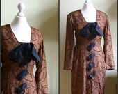 Vintage 1960s Dress / Chocolate Brown with Black Ribbon Detailing / Mad Men / Size M
