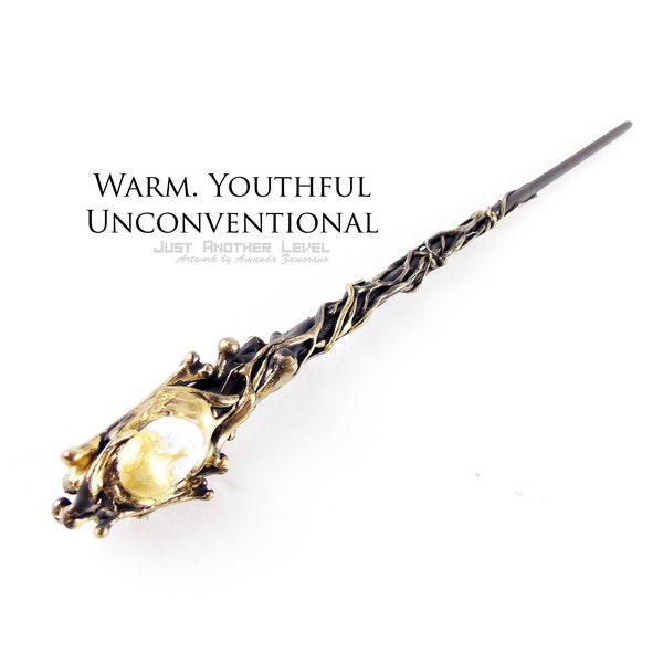 Morgan le Fay Wand - Metallic Bone and Vine Wand with Womans face in Gold and White