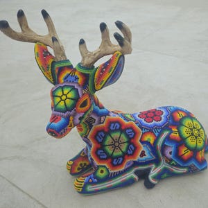 Beautiful colorful male Huichol Deer, handmade, beaded, traditional Mexican  folk art