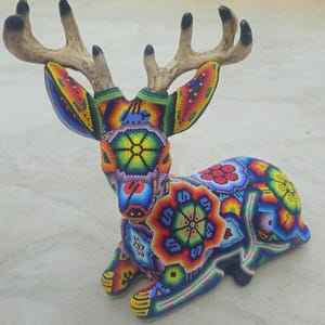 Beautiful colorful male Huichol Deer, handmade, beaded, traditional Mexican  folk art