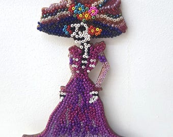 Catrina bride, beaded, Day of the Day wall decor, Dia de Muertos, Mexican folk art