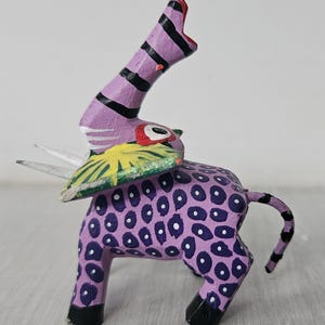 Purple Mexican alebrije, wood carved, hand painted, Mexican folk art