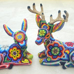 Beautiful colorful male Huichol Deer, handmade, beaded, traditional Mexican  folk art