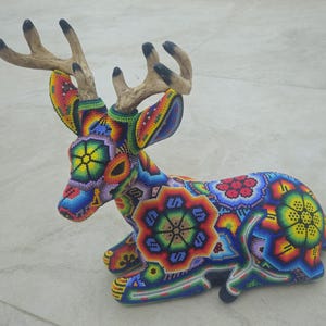 Beautiful colorful male Huichol Deer, handmade, beaded, traditional Mexican  folk art