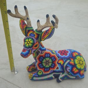 Beautiful colorful male Huichol Deer, handmade, beaded, traditional Mexican  folk art