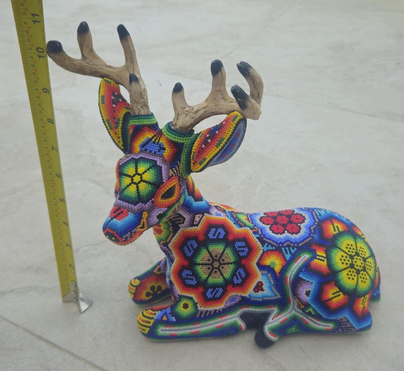 Beautiful colorful male Huichol Deer, handmade, beaded, traditional Mexican  folk art