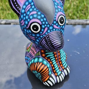 Hand Painted Mexican Dog, hairless dog, made of Clay, traditional Mexican folk art sculpture, Xoloescuincle dog, colorful