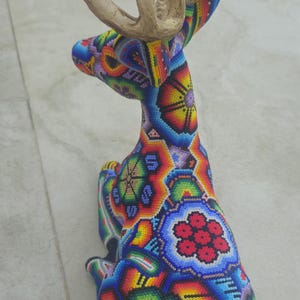 Beautiful colorful male Huichol Deer, handmade, beaded, traditional Mexican  folk art