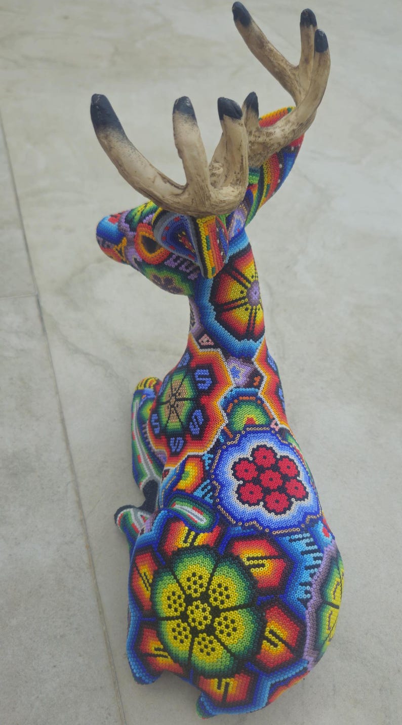 Beautiful colorful male Huichol Deer, handmade, beaded, traditional Mexican  folk art