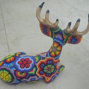 Beautiful colorful male Huichol Deer, handmade, beaded, traditional Mexican  folk art