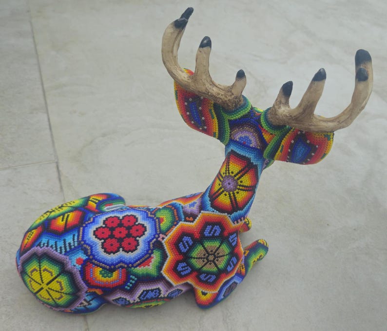 Beautiful colorful male Huichol Deer, handmade, beaded, traditional Mexican  folk art