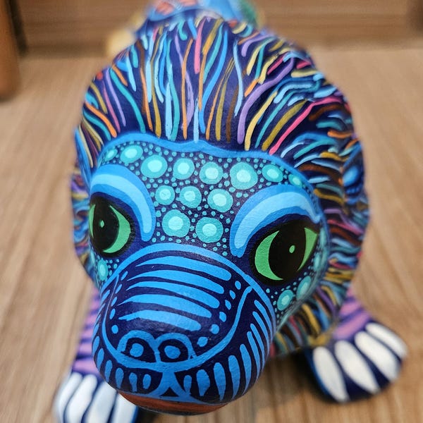 LION, Hand painted colorful, made of Clay, traditional Mexican folk art sculpture