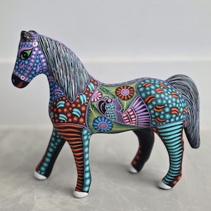Hand Painted Clay Horse: Traditional Mexican Folk Art Decor