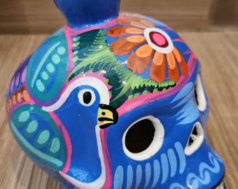 Sugar Skull Candle Holder, Mexican Day of the Dead, Hand Painted Clay