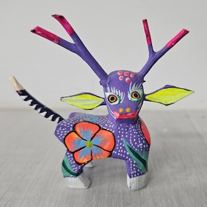 Mexican Alebrije, deer, purple, wood carved and hand painted, Mexican folk art