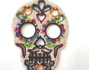 Sugar skull beaded, Day of the Dead, Dia de Muertos wall decor, Mexican folk art