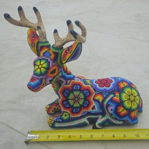 Beautiful colorful male Huichol Deer, handmade, beaded, traditional Mexican  folk art
