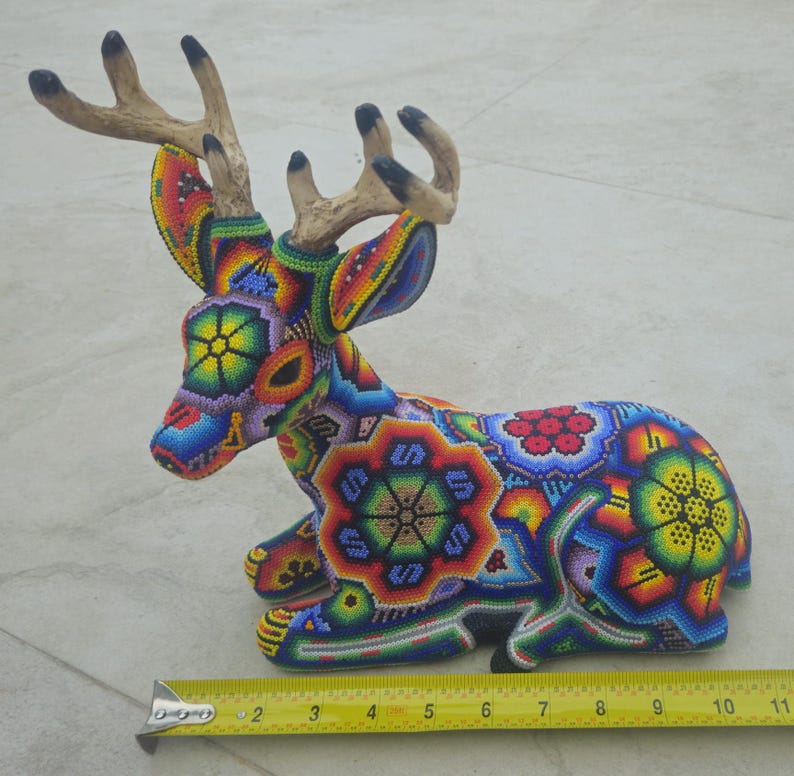 Beautiful colorful male Huichol Deer, handmade, beaded, traditional Mexican  folk art